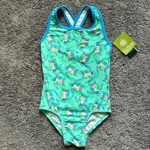 NWT LL Bean One Piece Turtle Swimsuit Green Size 4